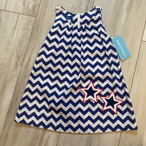 NWT Cotton Pink Blue and White Chevron Shift Dress with Star Appliqué, size 2T